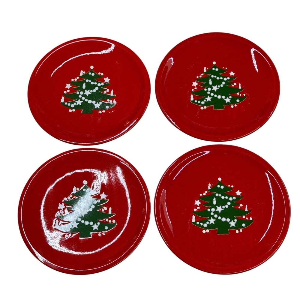 VTG Waechtersbach Christmas Tree Serving Dinner Plates X 4 Red West Germany 10"